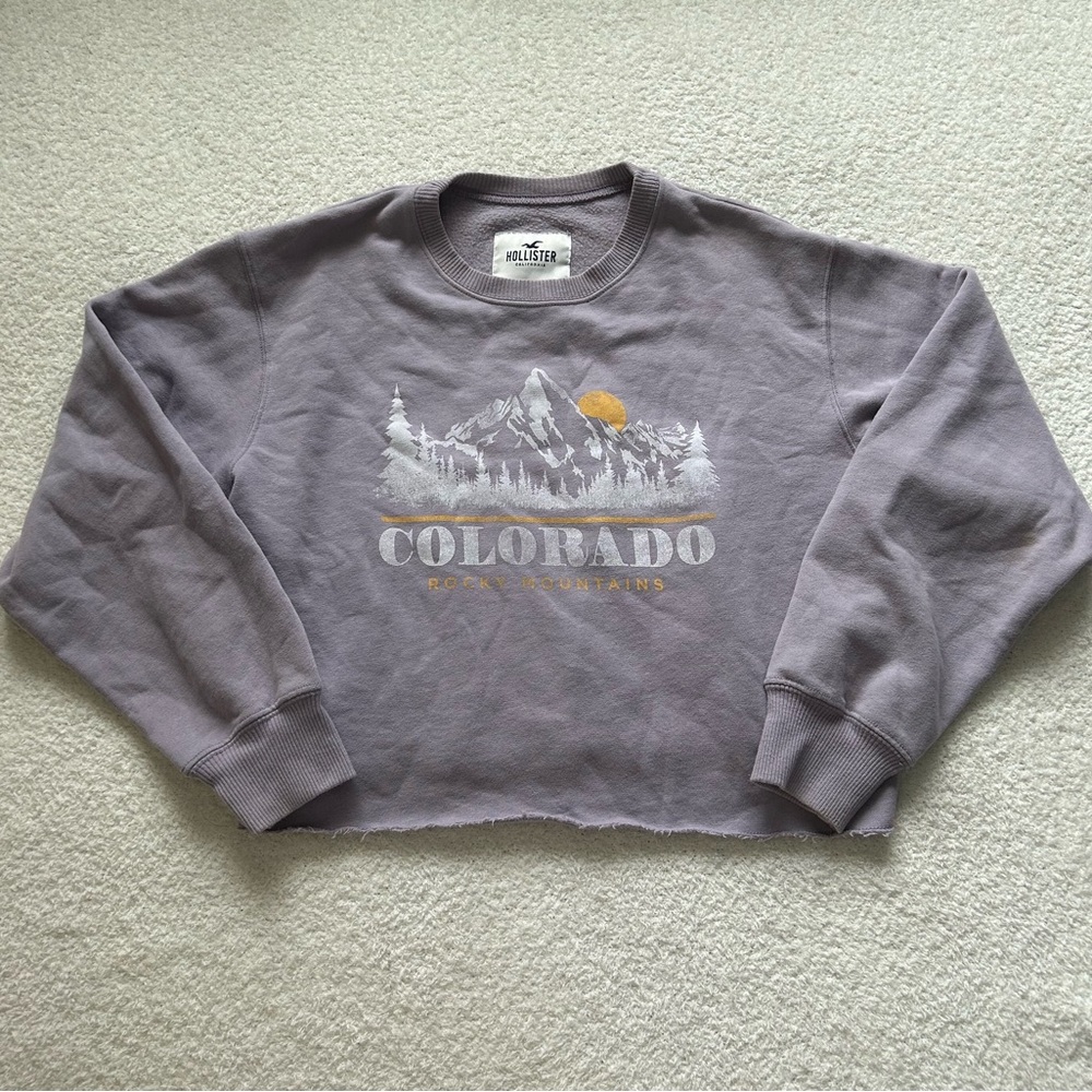 Hollister Purple Cropped Colorado Graphic Sweatshirt